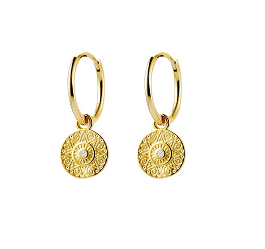 Mandala Drop Gold Plated Hoop Earrings