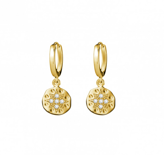 Aztec Star Drop Gold Plated Hoop Earrings