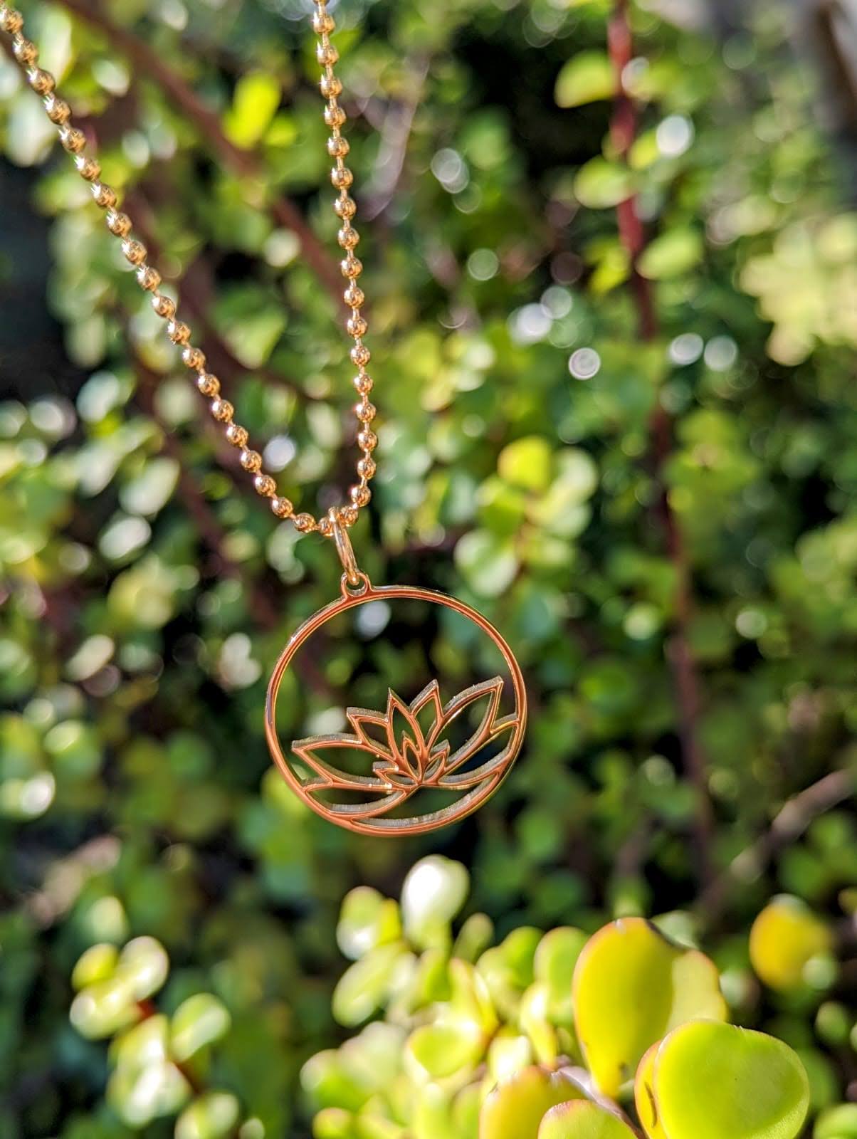 Stainless steel lotus charm necklace gold