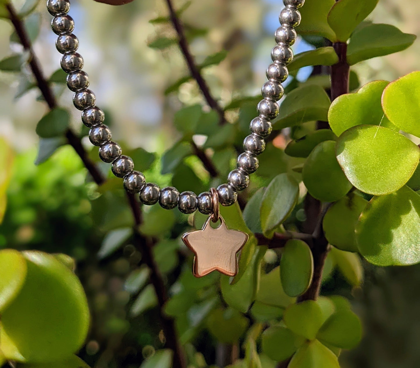 Polished stainless steel bracelet & rose gold plated star charm